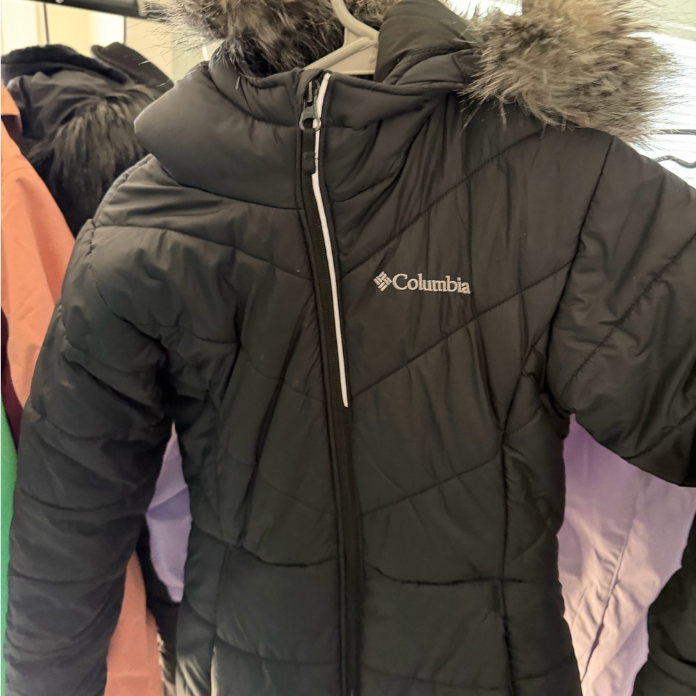 Columbia Black girls Quilted Jacket with Faux Fur Trim